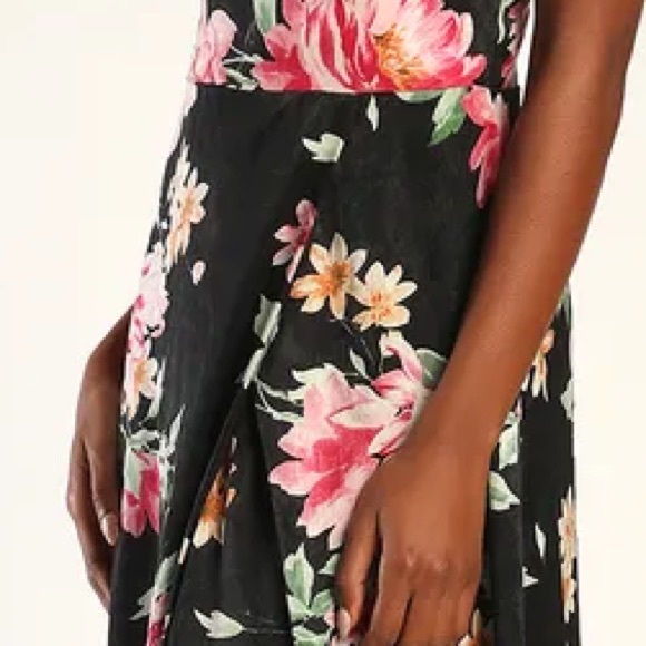NWOT Love of Romance Black Floral Flowers Print Satin Cowl Neck Maxi Dress L - Picture 7 of 9